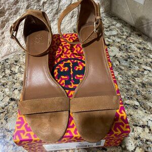 Tory Burch, Savannah Suede Wedge, Royal Tan, Size 11